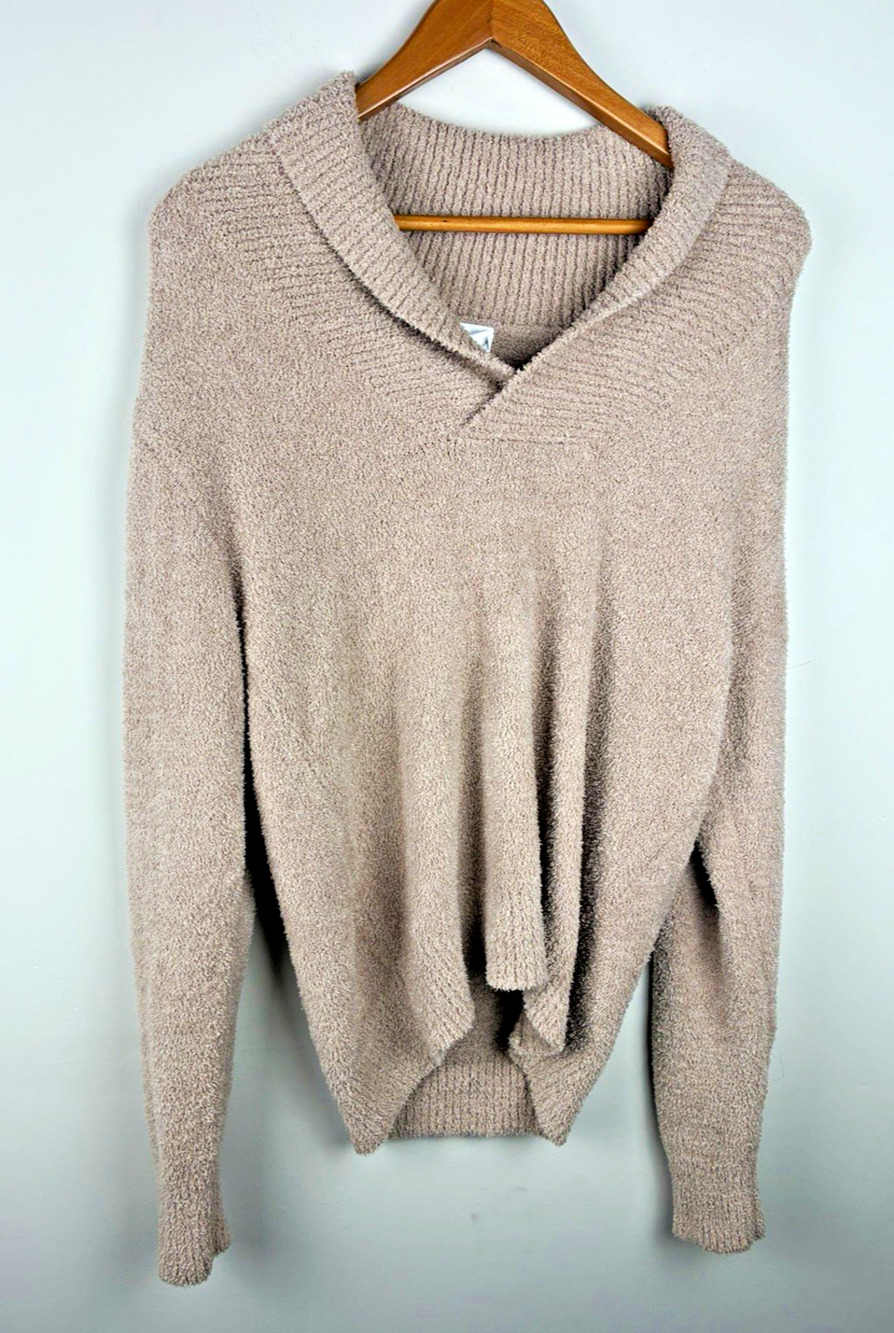 Softies Size S Taupe Plush Cowl Neck Sweater Minimalist Cozy Quiet Luxury Comfy